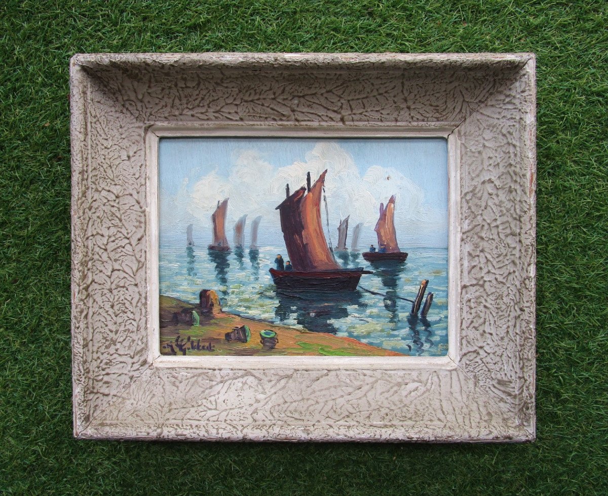 Signed Painting, Breton Or Norman School, Beautiful Little Marine Circa 1940 Signature To Identify