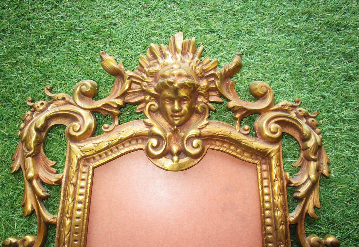 Very Beautiful Gilt Bronze Hanging Frame For Mirror, Apollo Head And Faun Head, 47 Cm.-photo-2