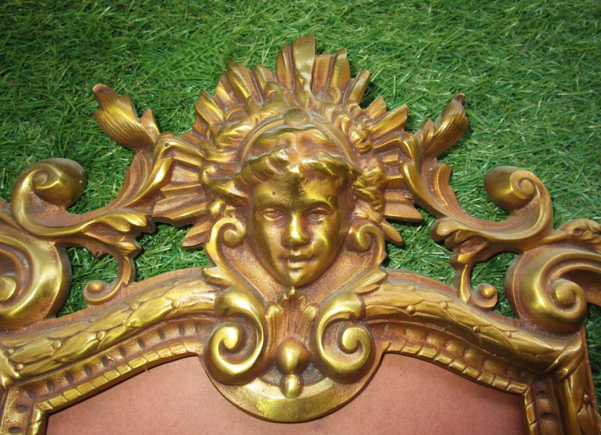 Very Beautiful Gilt Bronze Hanging Frame For Mirror, Apollo Head And Faun Head, 47 Cm.-photo-3