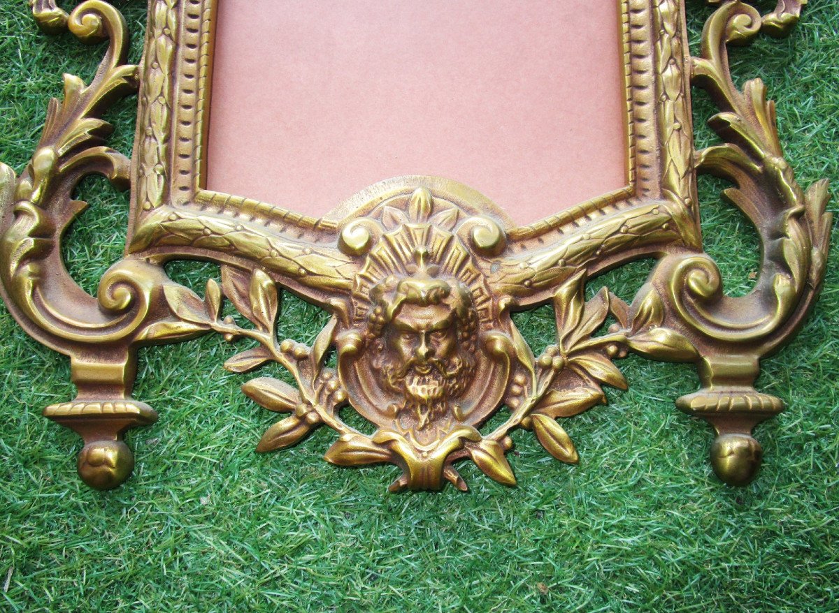 Very Beautiful Gilt Bronze Hanging Frame For Mirror, Apollo Head And Faun Head, 47 Cm.-photo-4