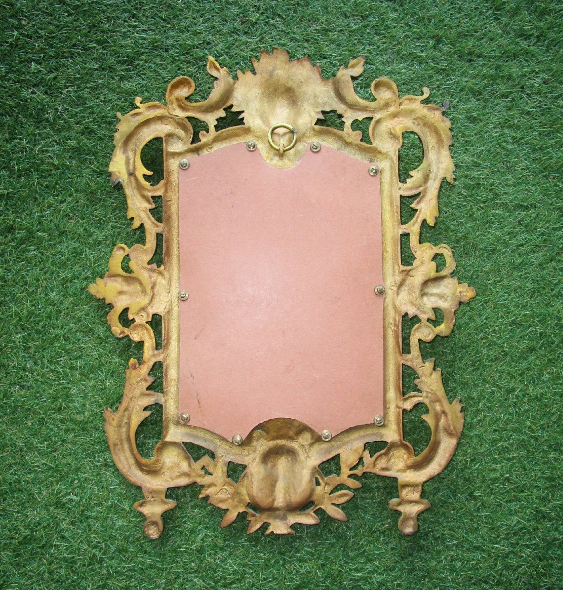 Very Beautiful Gilt Bronze Hanging Frame For Mirror, Apollo Head And Faun Head, 47 Cm.-photo-2