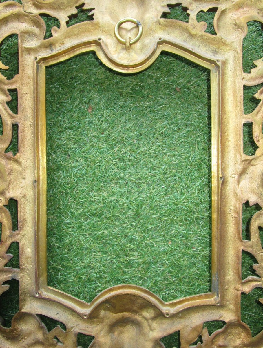 Very Beautiful Gilt Bronze Hanging Frame For Mirror, Apollo Head And Faun Head, 47 Cm.-photo-5