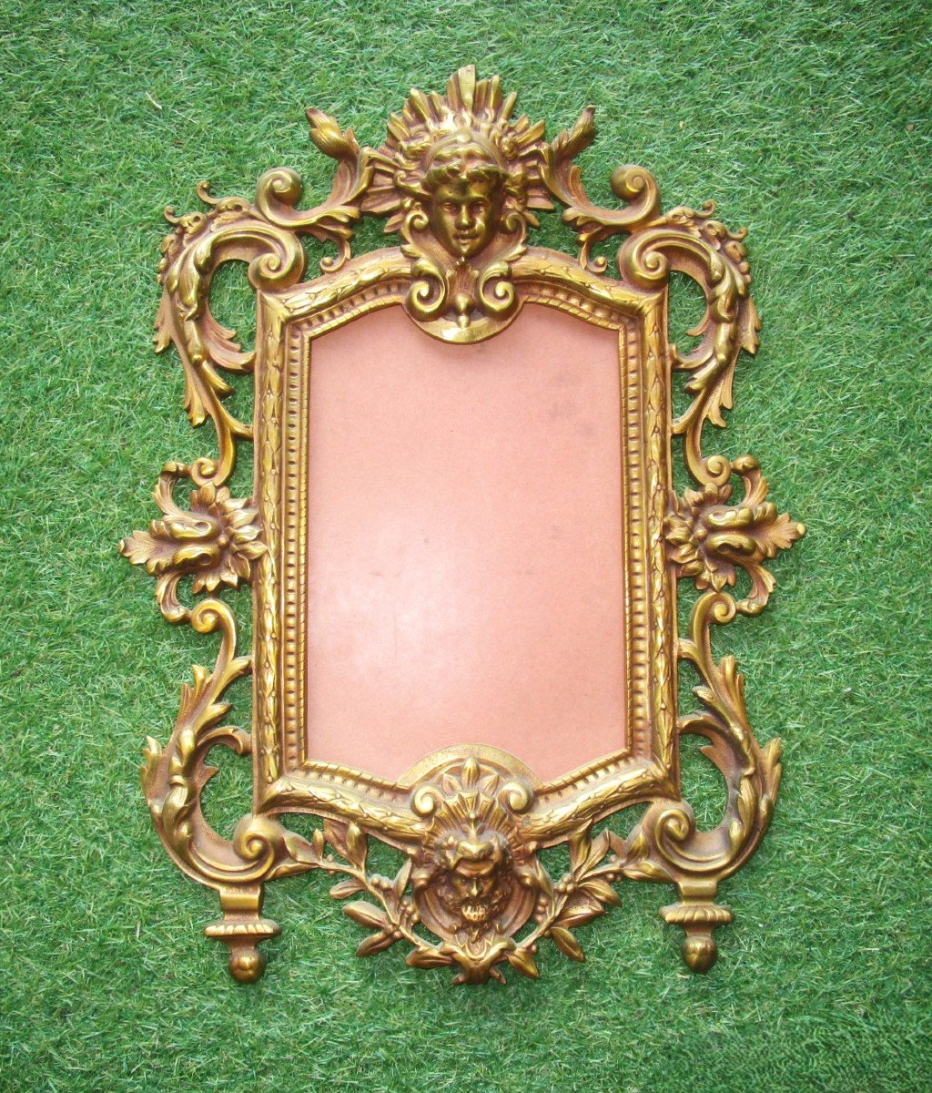 Very Beautiful Gilt Bronze Hanging Frame For Mirror, Apollo Head And Faun Head, 47 Cm.