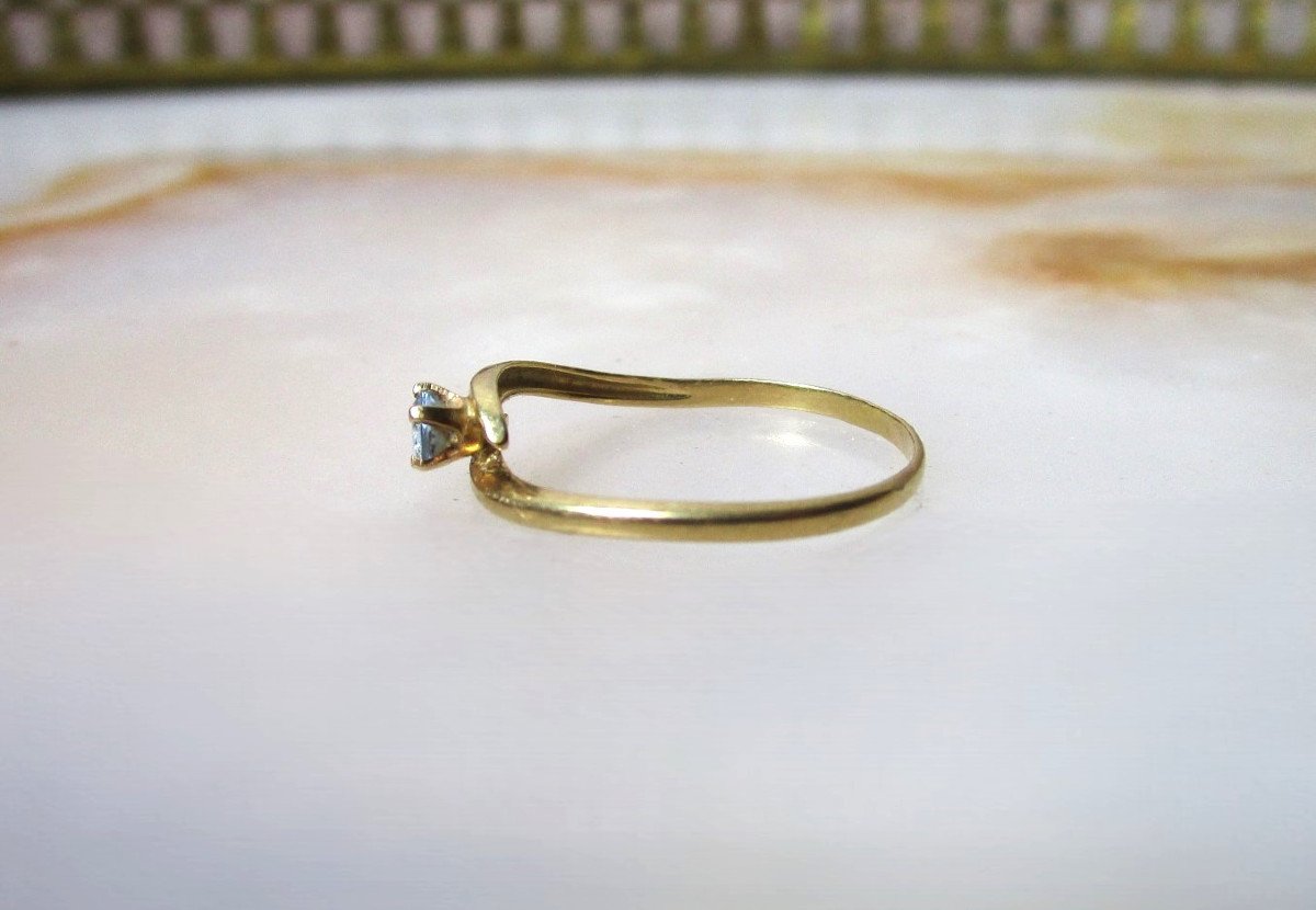 Belle Petite Bague En Or Massif 18k 18 Carats Et Aigue Marine Taille 53 ; Poids : 1,02 Grammes.-photo-2