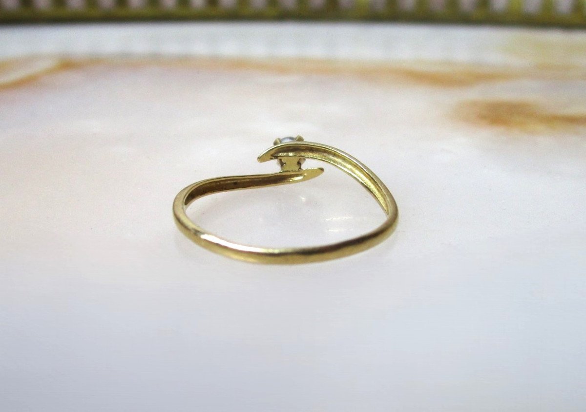 Belle Petite Bague En Or Massif 18k 18 Carats Et Aigue Marine Taille 53 ; Poids : 1,02 Grammes.-photo-3