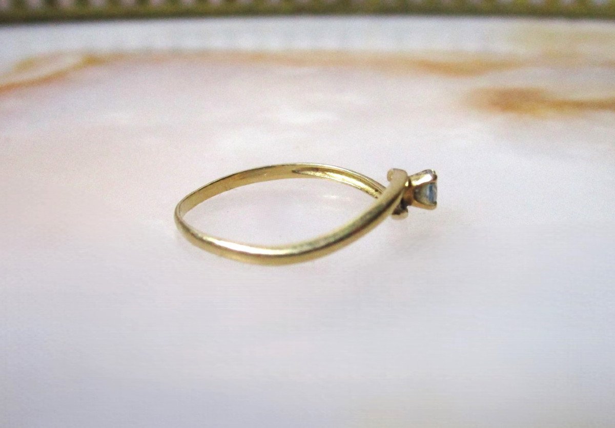 Belle Petite Bague En Or Massif 18k 18 Carats Et Aigue Marine Taille 53 ; Poids : 1,02 Grammes.-photo-4