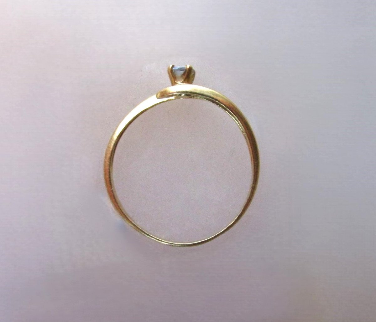 Belle Petite Bague En Or Massif 18k 18 Carats Et Aigue Marine Taille 53 ; Poids : 1,02 Grammes.-photo-1