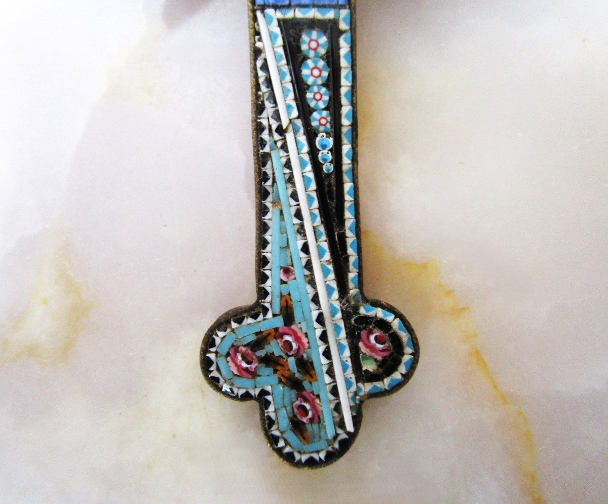 Very Beautiful Large Cross Pendant In Micromosaic With Micro Mosaic Flower Decor.-photo-4