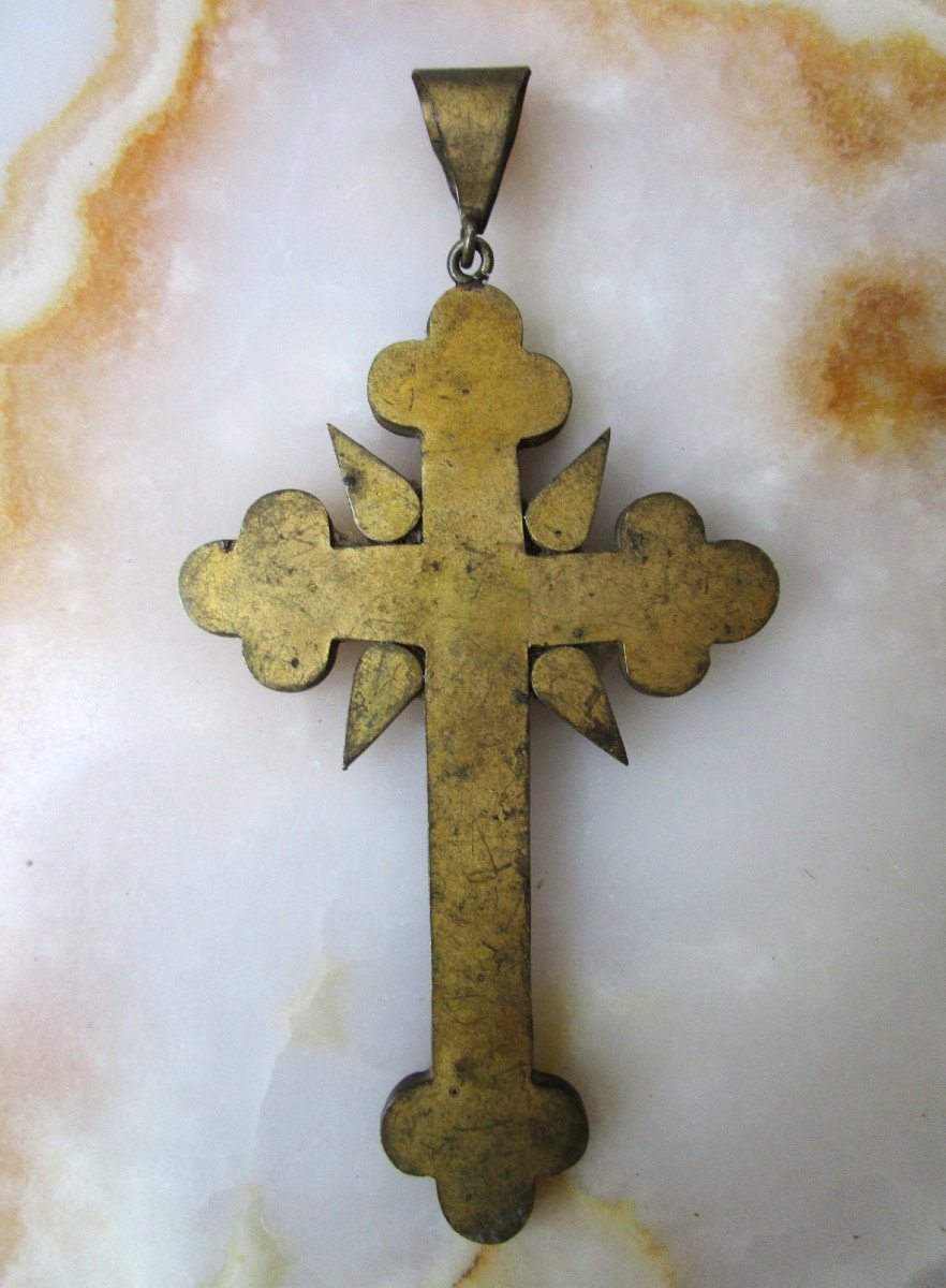 Very Beautiful Large Cross Pendant In Micromosaic With Micro Mosaic Flower Decor.-photo-3