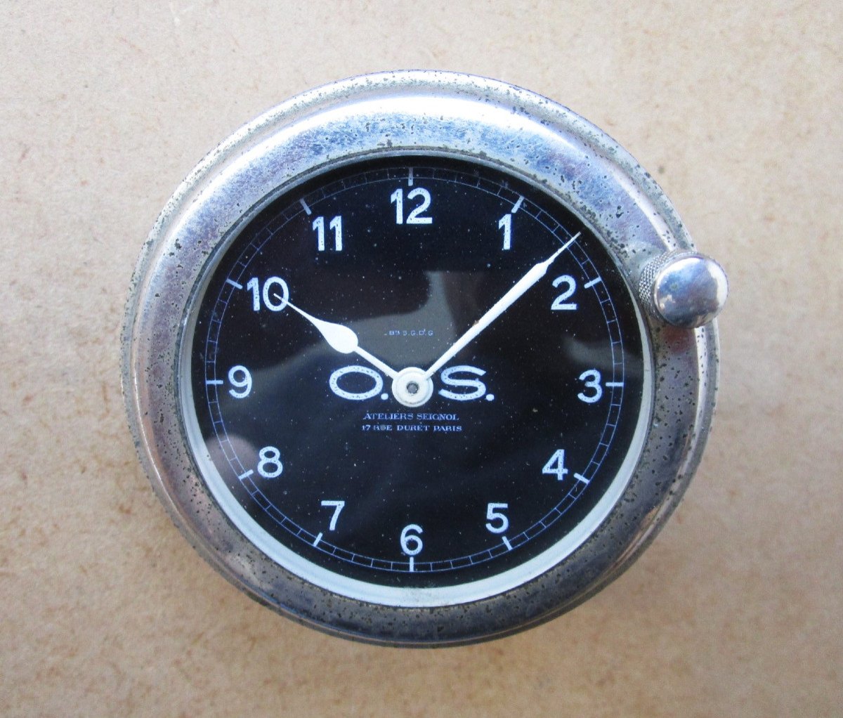 Old Watch Or Clock Dashboard Clock Automobile Car Workshops Seignol Os Paris.-photo-2