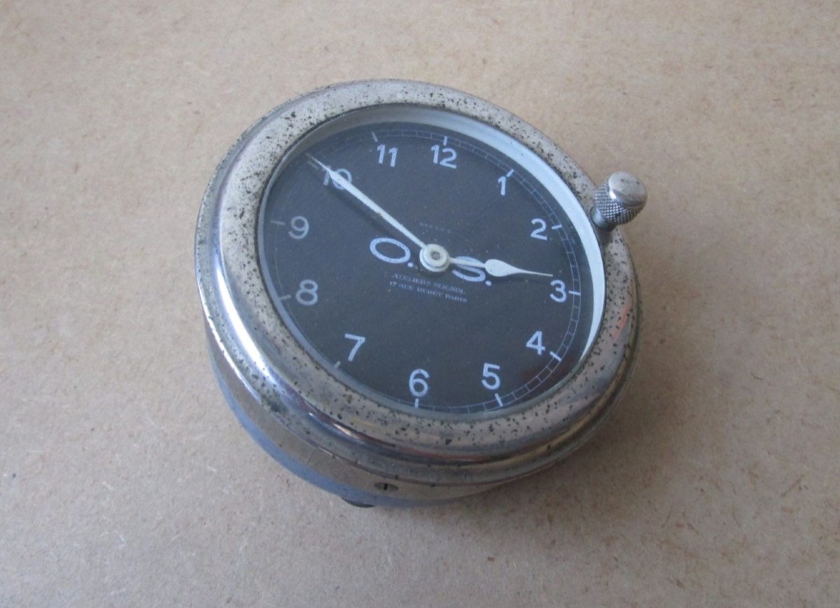 Old Watch Or Clock Dashboard Clock Automobile Car Workshops Seignol Os Paris.-photo-4