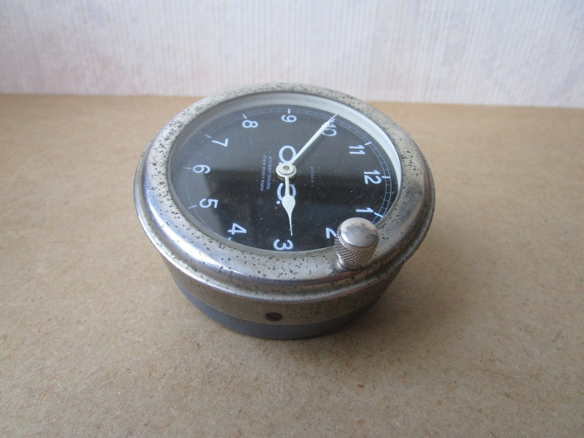 Old Watch Or Clock Dashboard Clock Automobile Car Workshops Seignol Os Paris.-photo-2