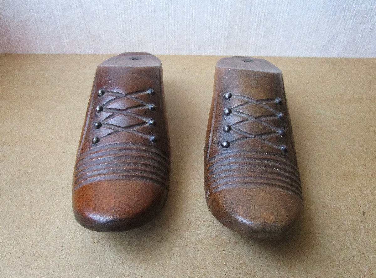 Originale Paire De Formes à Chaussures En Bois Objet Outil De Cordonnier Fin XIXe Ou Début XXe-photo-2