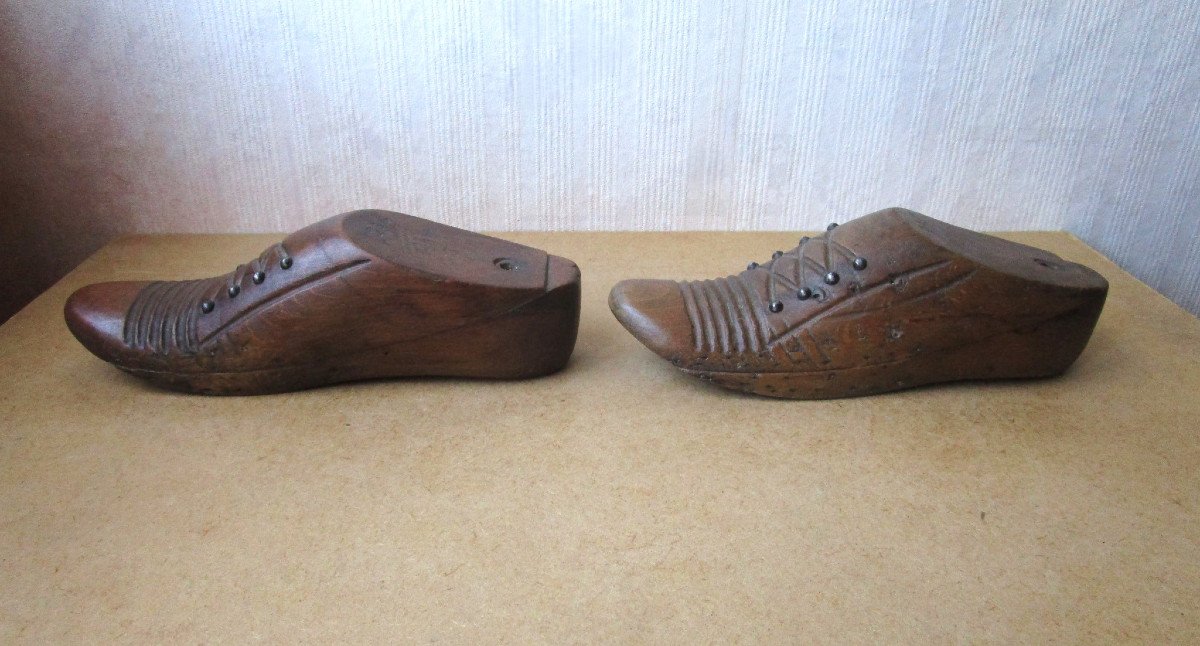 Originale Paire De Formes à Chaussures En Bois Objet Outil De Cordonnier Fin XIXe Ou Début XXe-photo-3