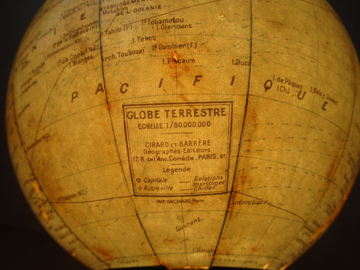 Beau Globe Terrestre électrique Lumineux Veilleuse Girard Et Barrère 1/80 000 000 Vers 1950.-photo-8