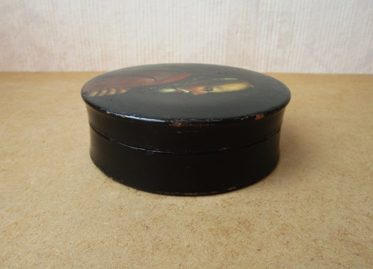 Old Beautiful Tobacco Or Confectionery Box In Black Lacquered Boiled Cardboard, 19th Century.-photo-5