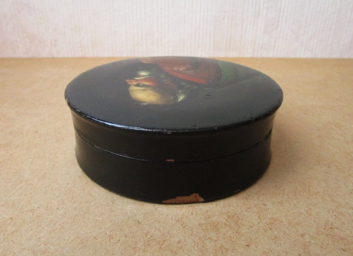 Old Beautiful Tobacco Or Confectionery Box In Black Lacquered Boiled Cardboard, 19th Century.-photo-6