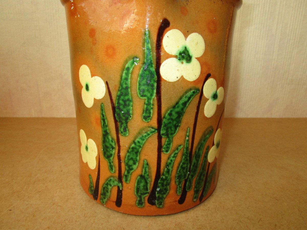 Old Beautiful Large Savoyard Pitcher Or Pot In Glazed Earthenware With Savoy Flower Decor Sispa Style-photo-2