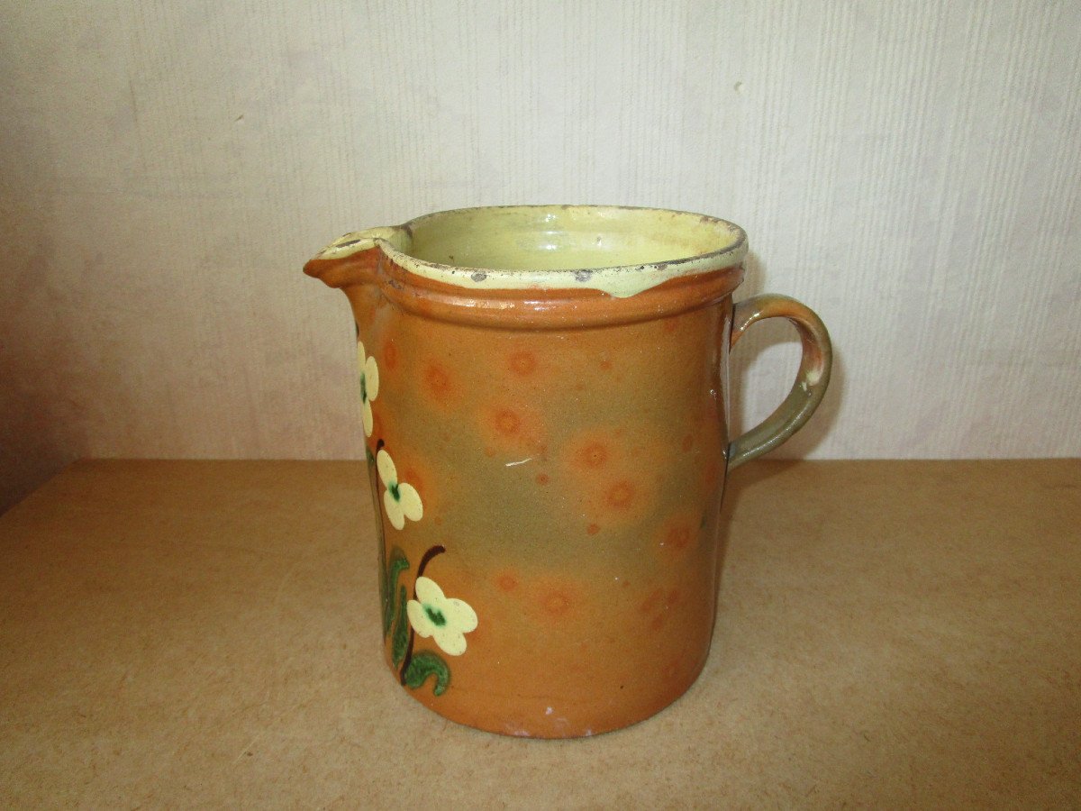 Old Beautiful Large Savoyard Pitcher Or Pot In Glazed Earthenware With Savoy Flower Decor Sispa Style-photo-3