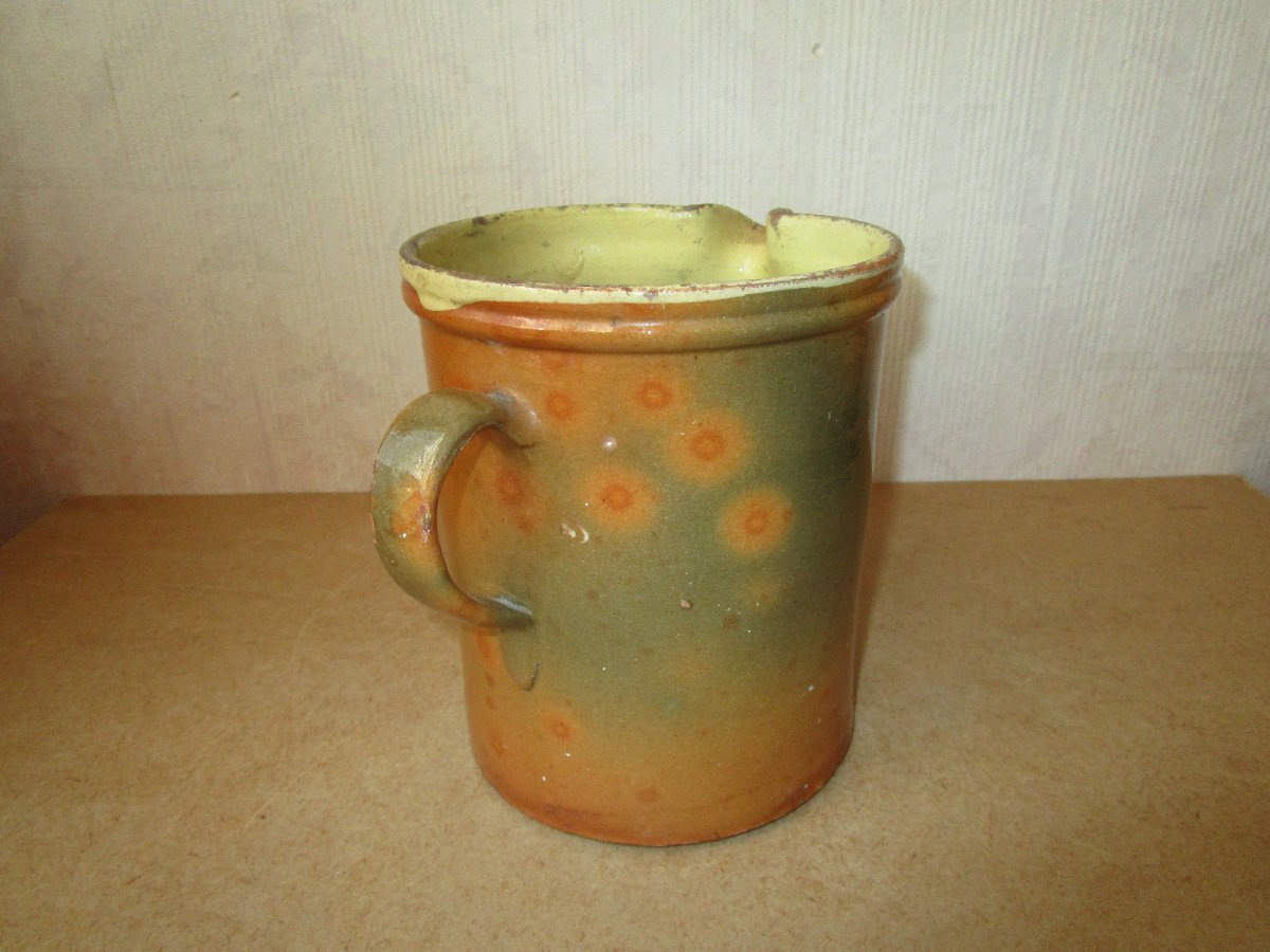 Old Beautiful Large Savoyard Pitcher Or Pot In Glazed Earthenware With Savoy Flower Decor Sispa Style-photo-1