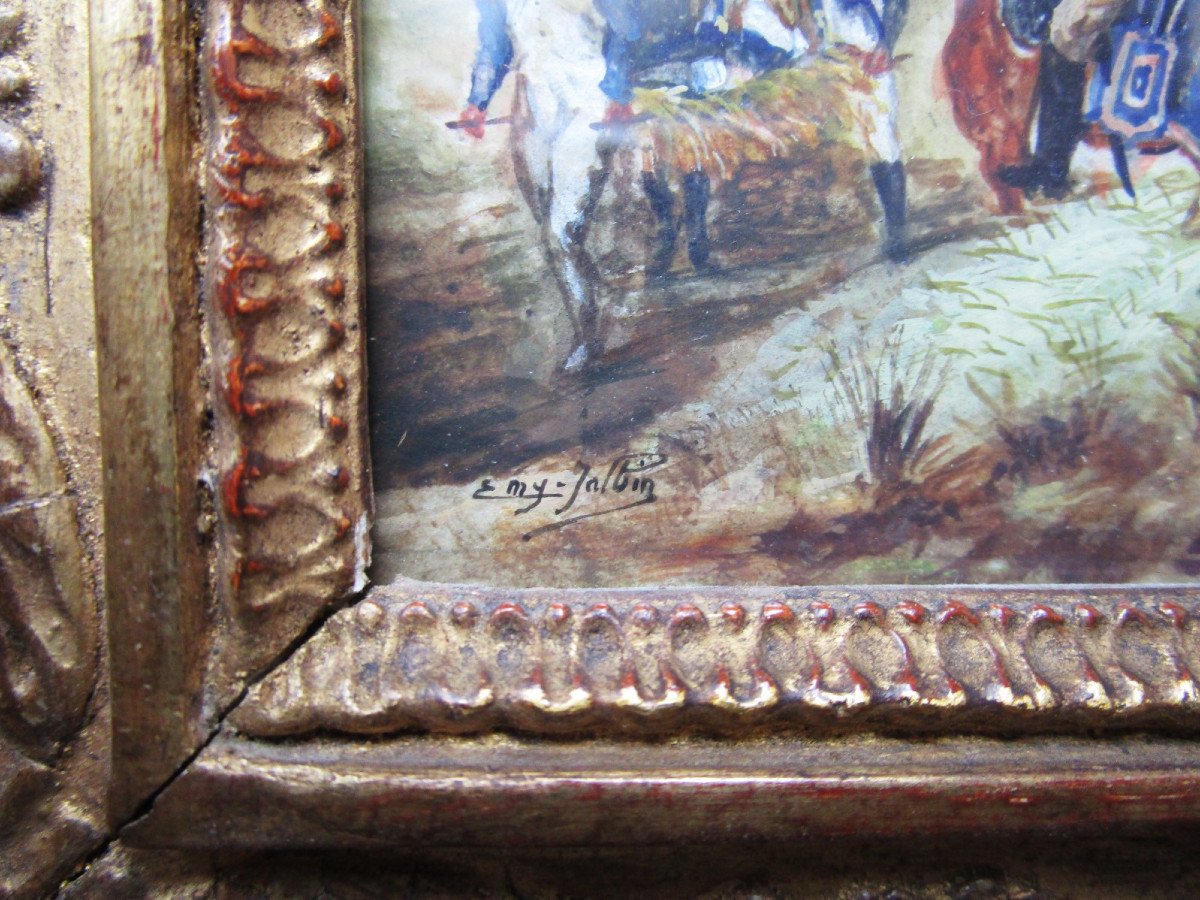 Superb Painting Signed Emy Jalbin Gouache On Vellum Empire Napoleon Bonaparte Period.-photo-2