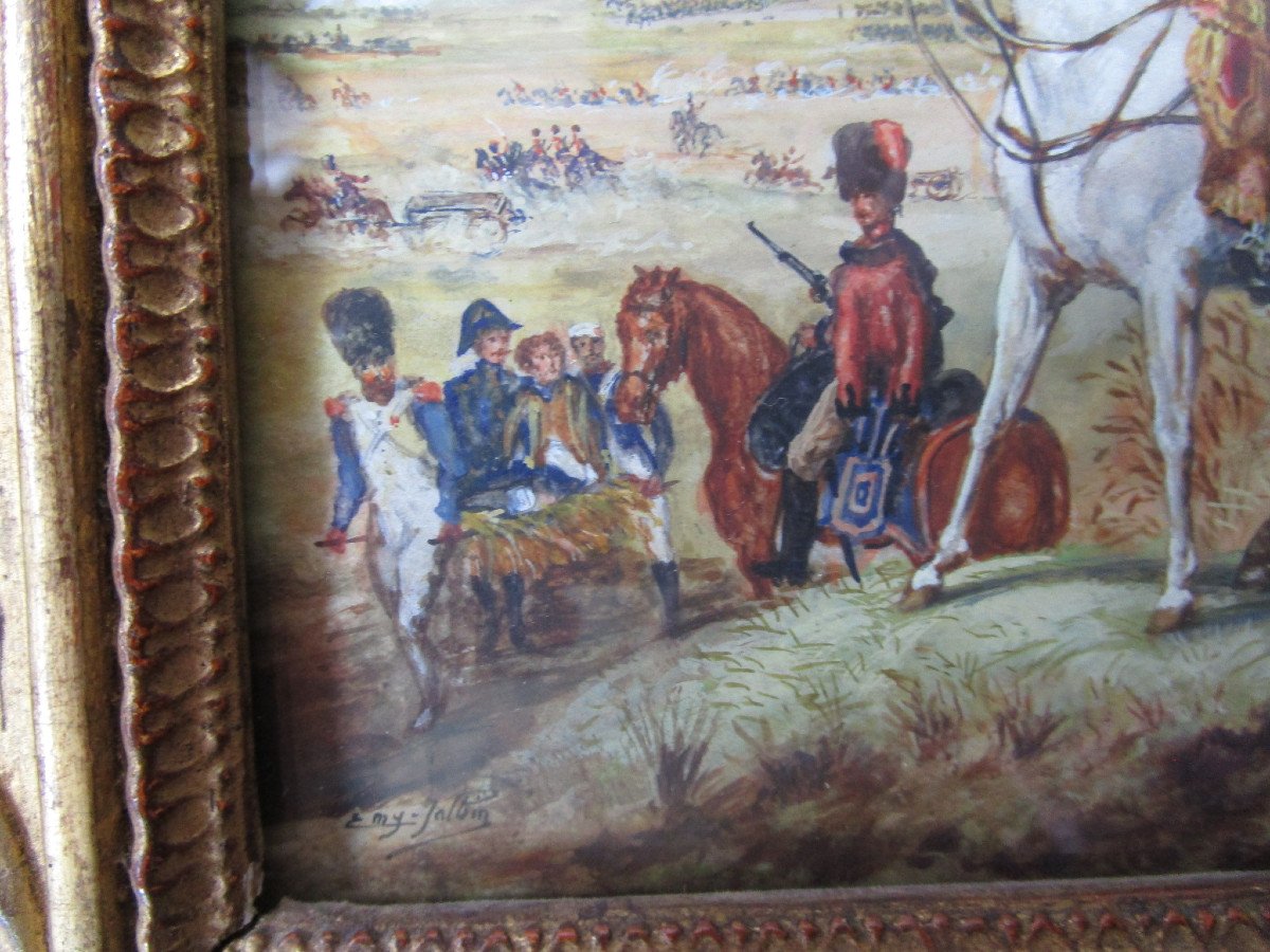 Superb Painting Signed Emy Jalbin Gouache On Vellum Empire Napoleon Bonaparte Period.-photo-3