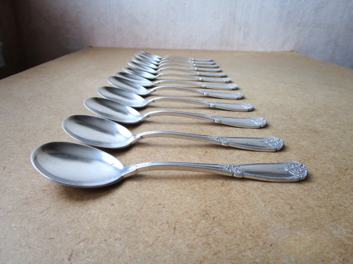 12 Old Silver Metal Ice Cream Spoons Armand Frénais Very Beautiful Decor.-photo-3