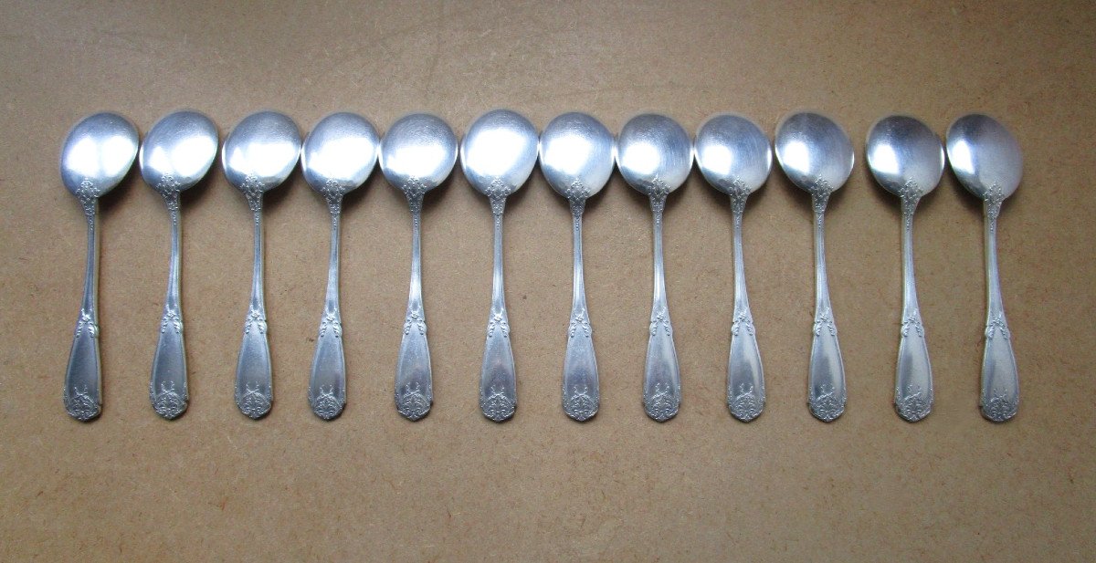 12 Old Silver Metal Ice Cream Spoons Armand Frénais Very Beautiful Decor.-photo-1