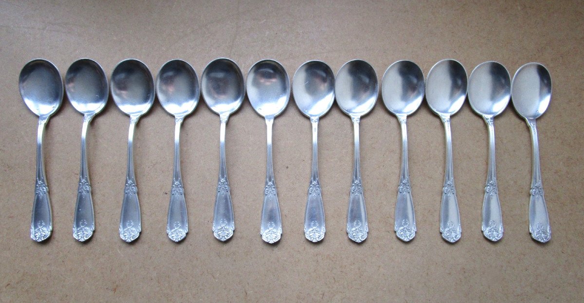 12 Old Silver Metal Ice Cream Spoons Armand Frénais Very Beautiful Decor.