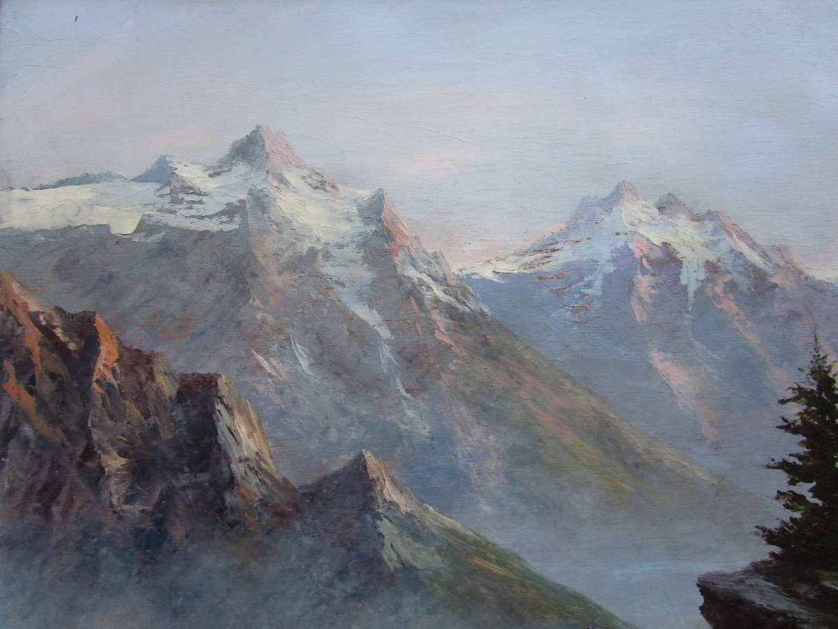 Astrid Walford, Superb Large Signed Mountain Painting, Grenoble Oisans Chartreuse Belledonne.-photo-3