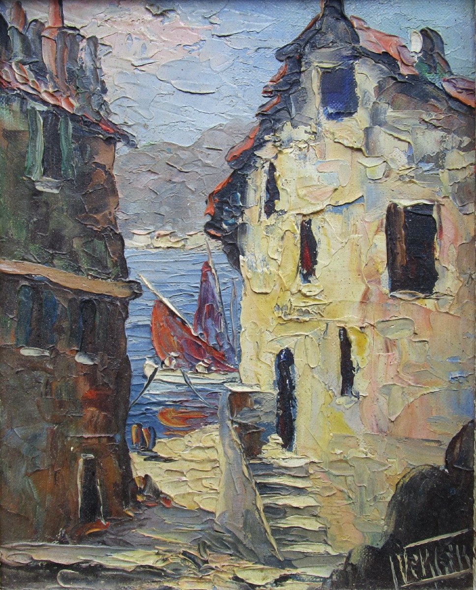 Ancien Beau Petit Tableau, Huile Sur Toile Signée, Calvi, Corse, Marine, Vers 1940.-photo-3