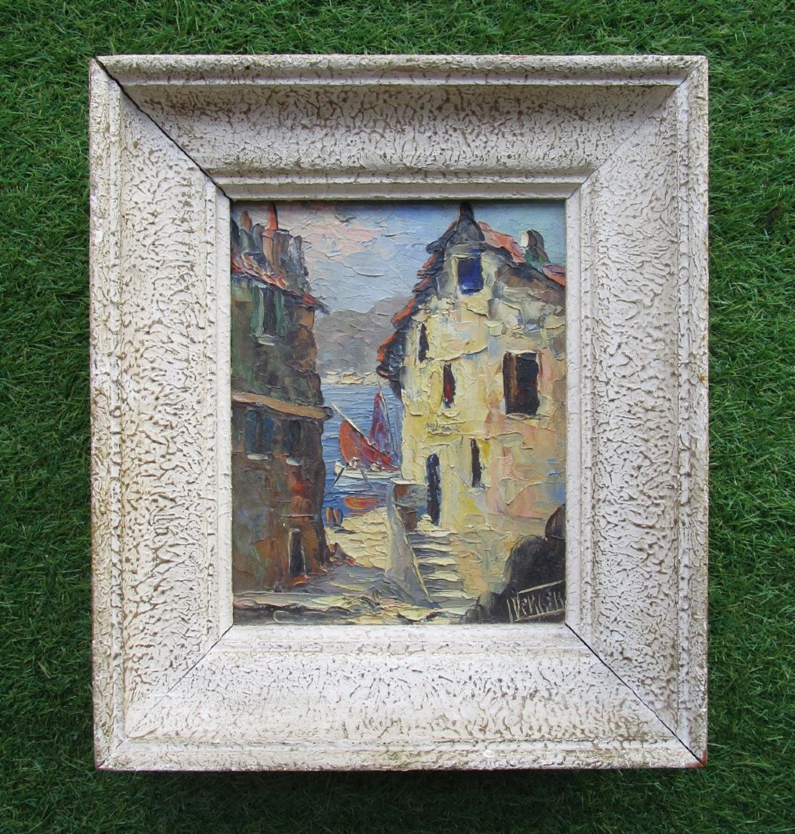 Ancien Beau Petit Tableau, Huile Sur Toile Signée, Calvi, Corse, Marine, Vers 1940.