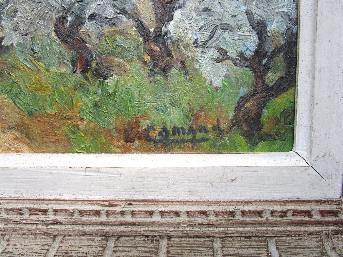 Old Very Beautiful Provencal Landscape Painting Signed, Oil On Cardboard Circa 1940 Montparnasse Frame-photo-1