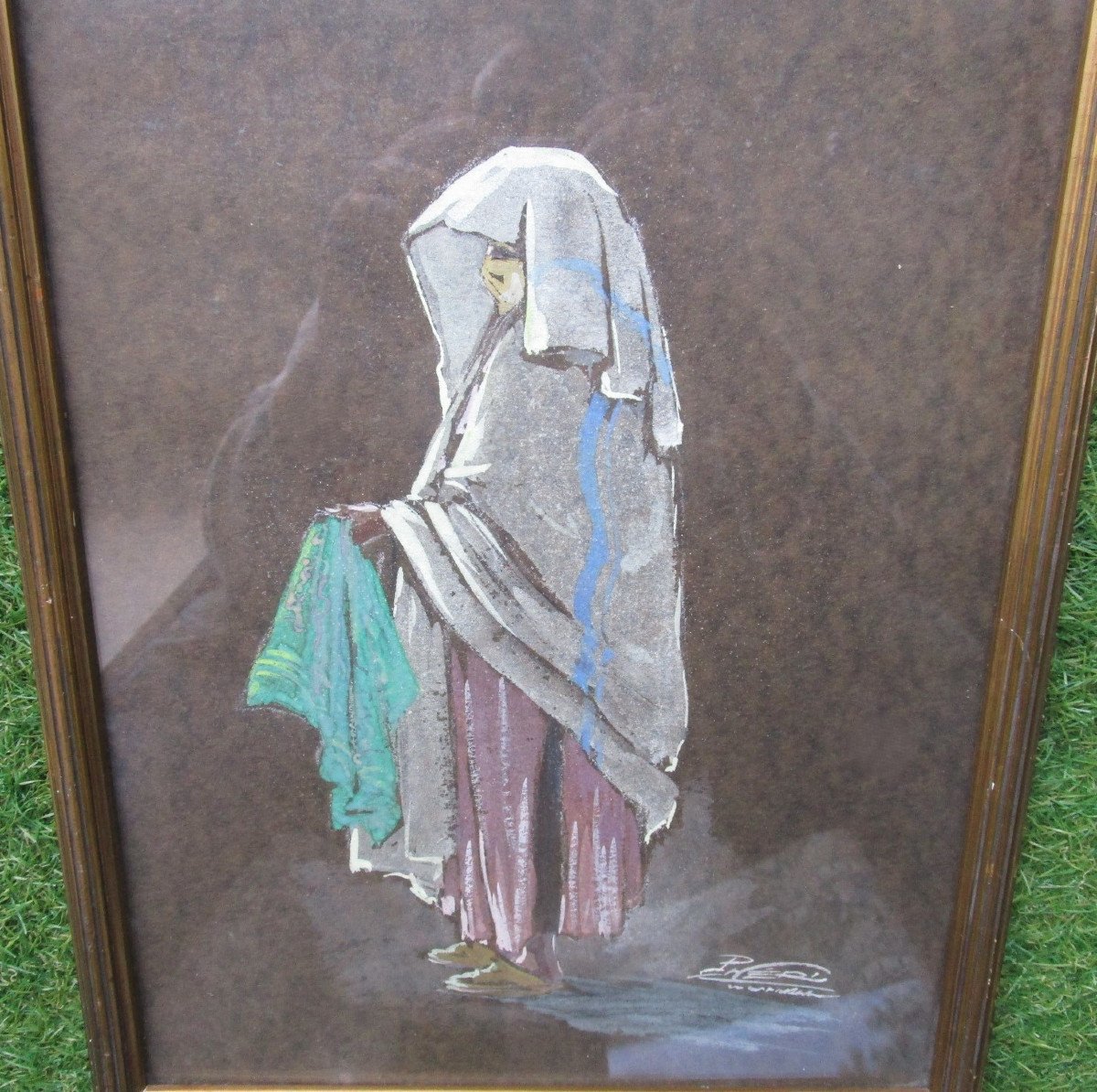 Old Beautiful Orientalist Watercolor, Painting Signed Paul Néri, Framed Under Glass.-photo-3