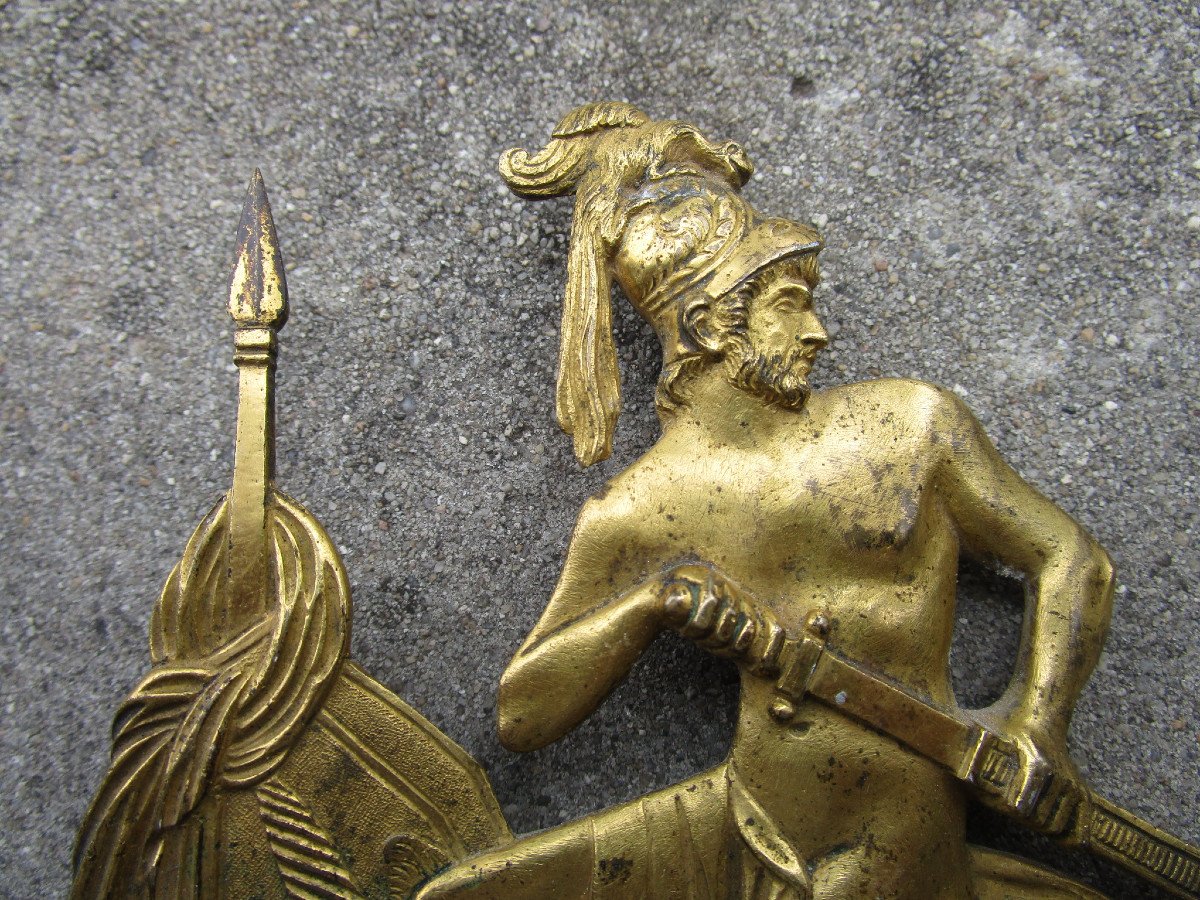 Empire, Old Ornament In Mercury Gilded Bronze, Attribute Element, Allegory Of War.-photo-2