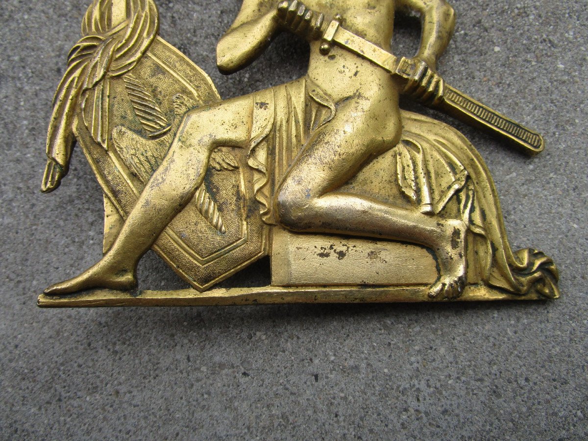 Empire, Old Ornament In Mercury Gilded Bronze, Attribute Element, Allegory Of War.-photo-3