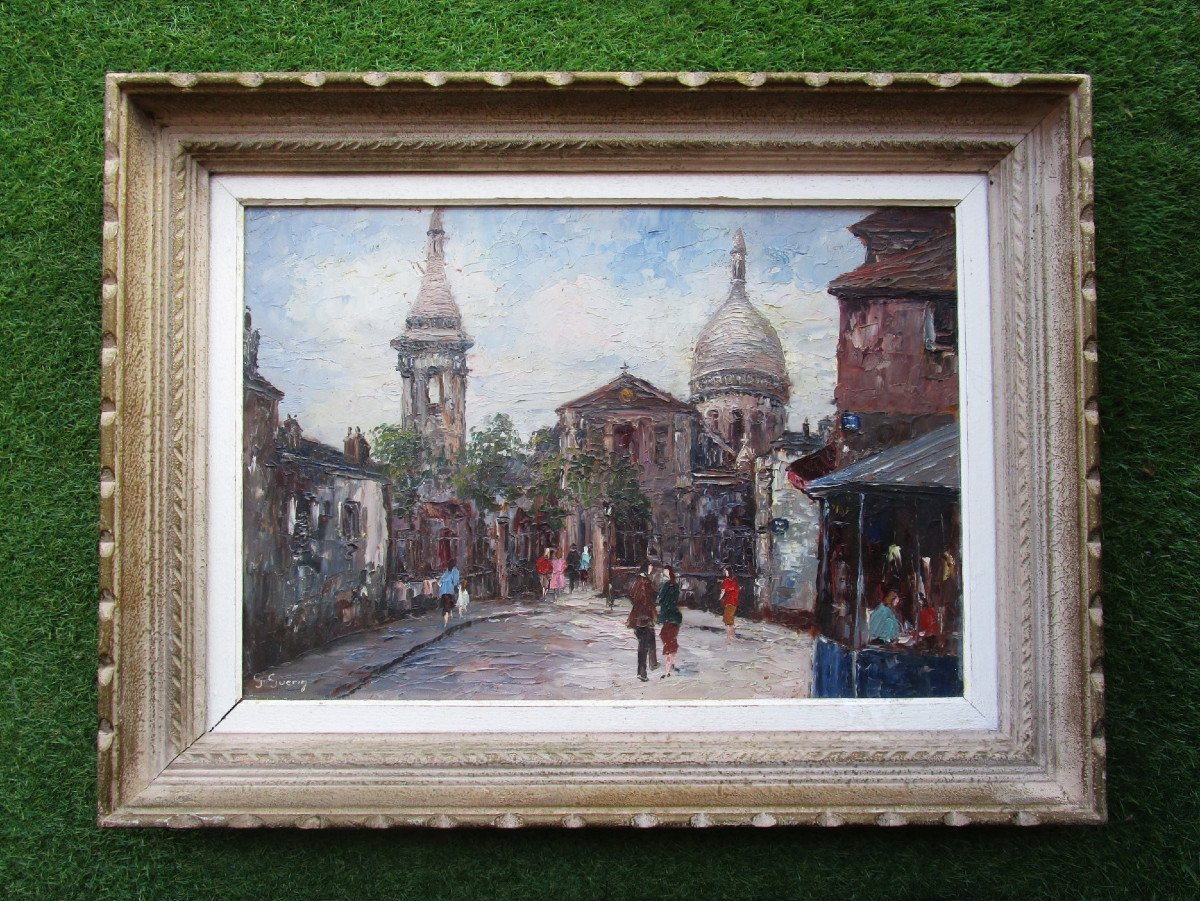 Georges Guérin, Very Beautiful Animated Painting, Saint Pierre De Montmartre Paris, Circa 1940-1950.