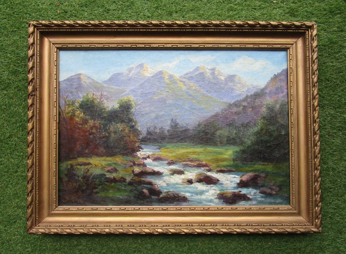 Tableau De Montagne Très Belle Huile Sur Toile Vers 1900 Grenoble Chartreuse Belledonne Oisans.