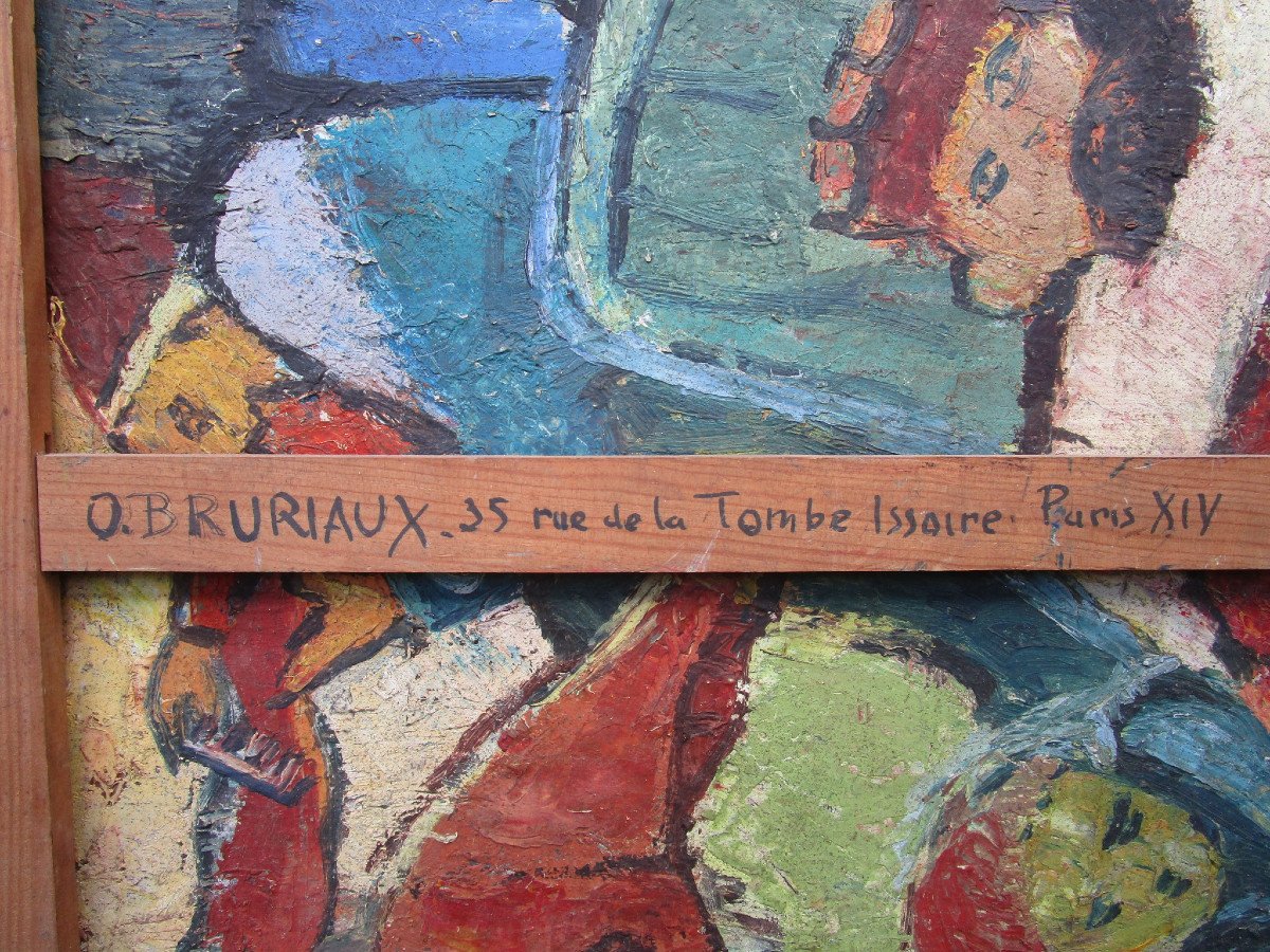 Odette Bruriaux Joute Matinale Très Belle Huile Sur Toile tableau Signé 1953 école De Paris.-photo-4