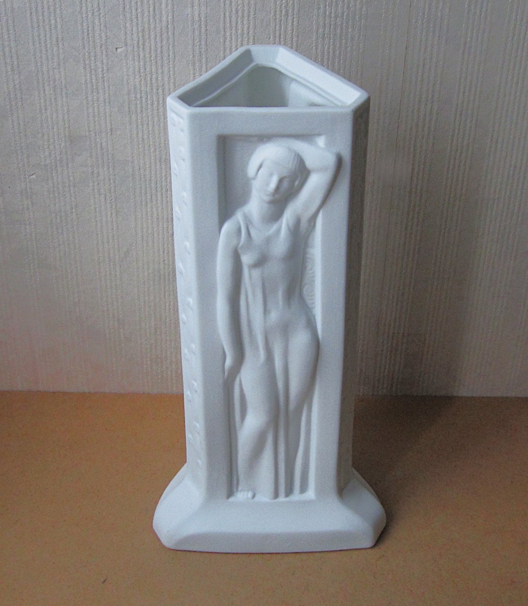 Porcelain Biscuit Lithophane Lamp Base Art Deco Women Night Light Spare Part.-photo-3