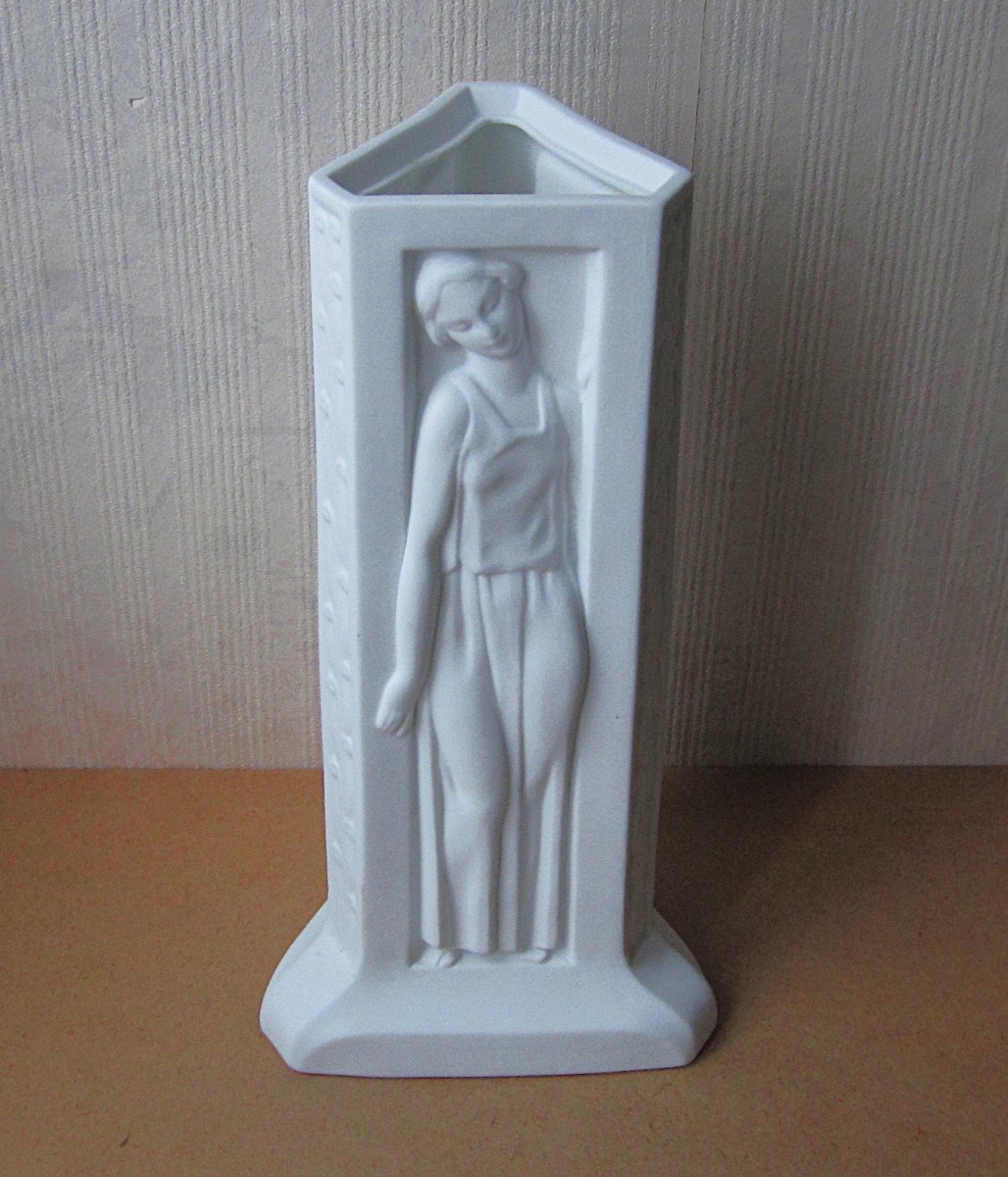 Porcelain Biscuit Lithophane Lamp Base Art Deco Women Night Light Spare Part.-photo-1