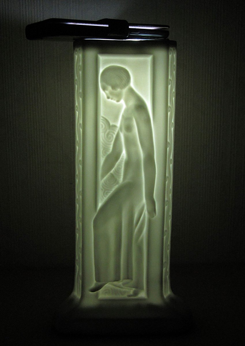 Porcelain Biscuit Lithophane Lamp Base Art Deco Women Night Light Spare Part.-photo-5