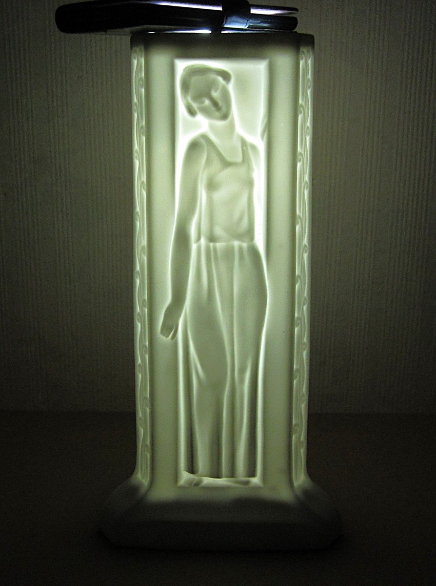 Porcelain Biscuit Lithophane Lamp Base Art Deco Women Night Light Spare Part.-photo-6