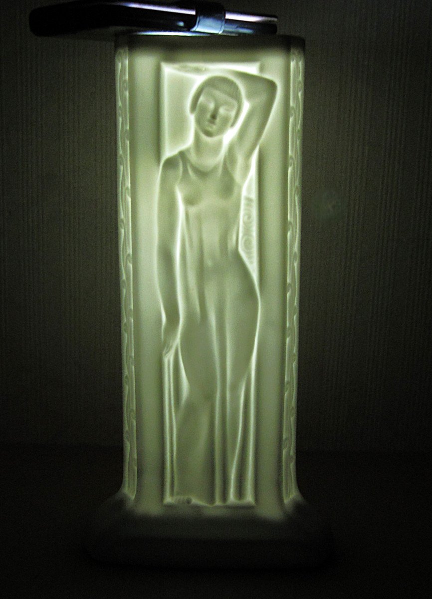 Porcelain Biscuit Lithophane Lamp Base Art Deco Women Night Light Spare Part.-photo-8