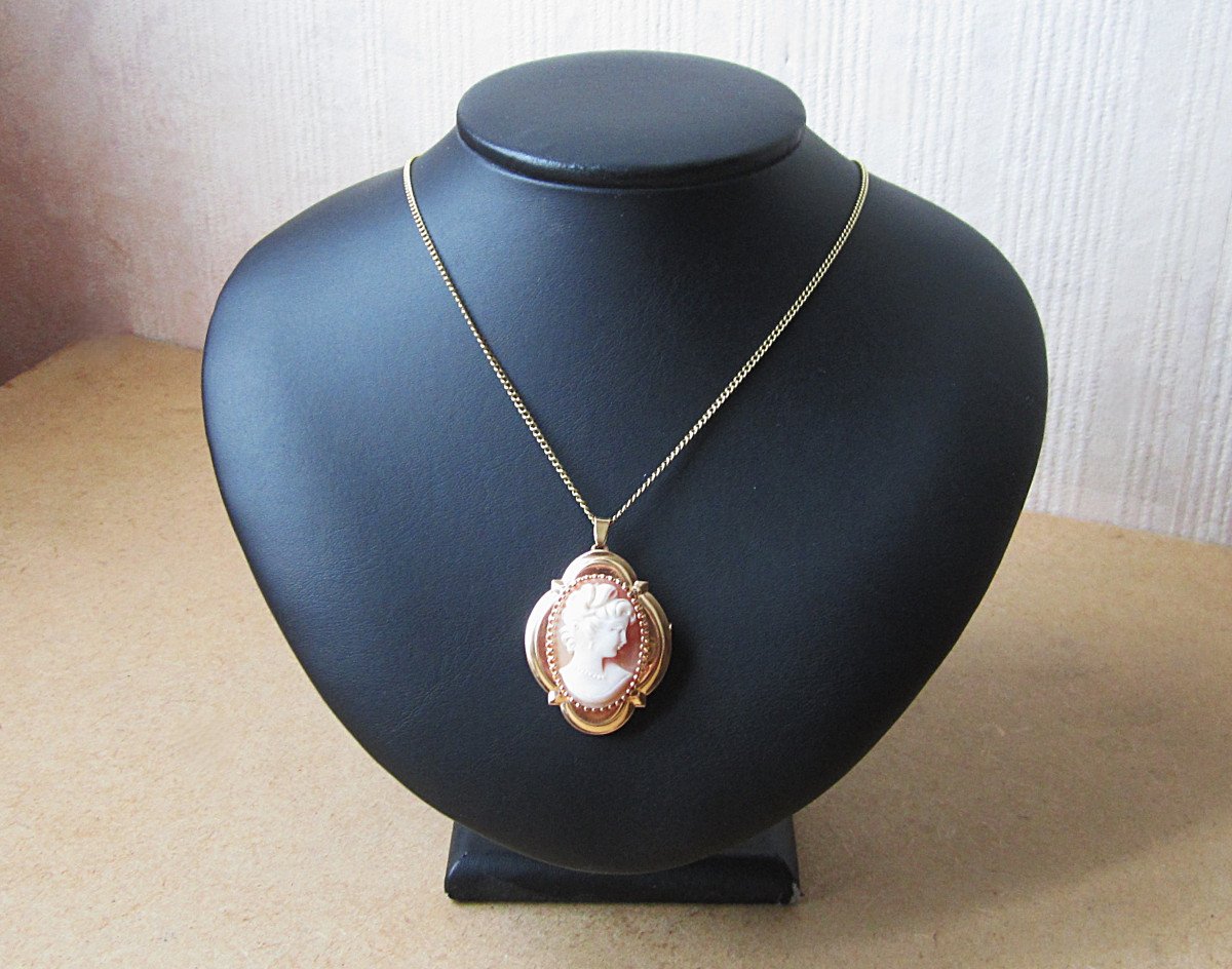 Very Beautiful 18k Gold Brooch 18 Carats Shell Cameo Can Be Worn As A Pendant 7 Grams-photo-4