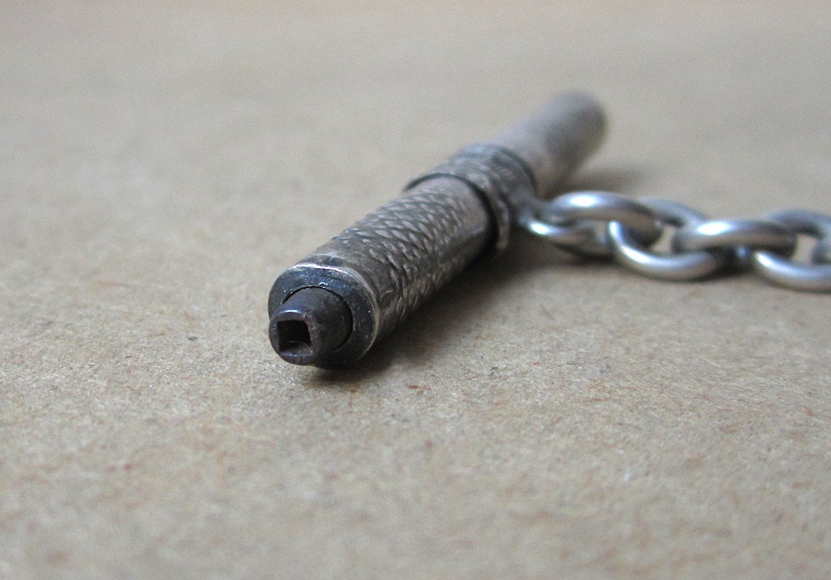 Solid Silver Pocket Watch Chain With Enameled Slides, Late 19th Century Chatelaine Giletière.-photo-3