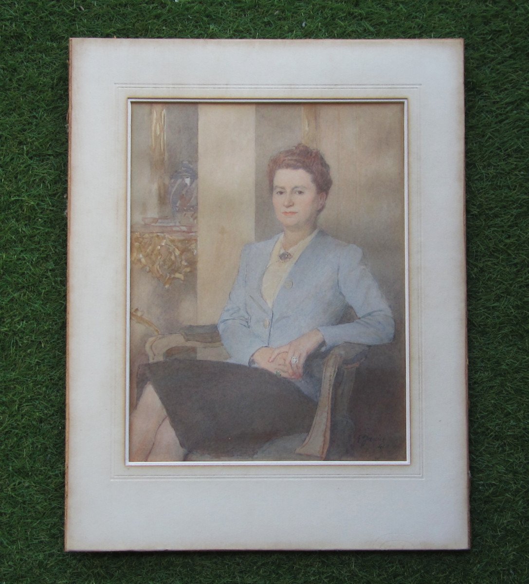 Paul Janin Lyon Watercolor Signed And Dated In 1941 Painting Sold With Its Marie-louise Without Frame