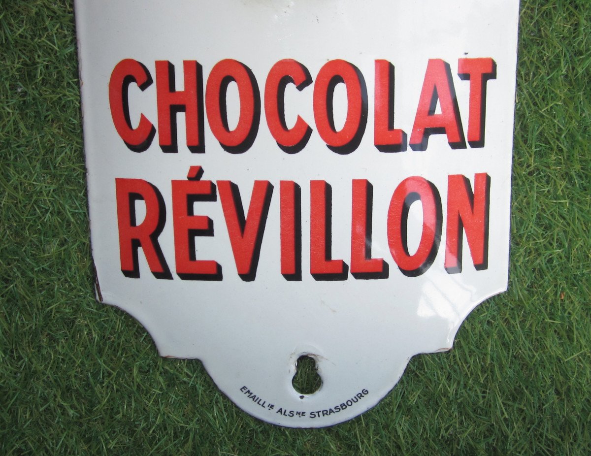 Chocolat Révillon, Old Enameled Advertising Plaque Thermometer Complete In Very Good Condition.-photo-2