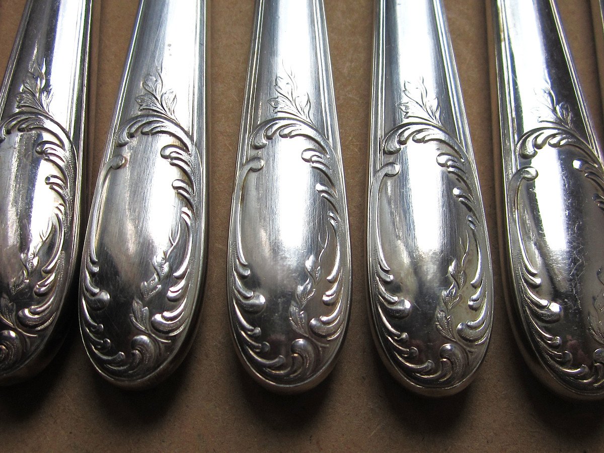 12 Table Knives, 12 Dessert Knives And 2 Pairs Of Silver Plated Metal Serving Cutlery-photo-3