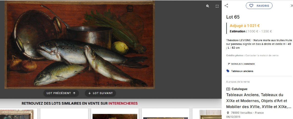 Théodore Lévigne, Large Oil On Canvas Signed, Still Life Painting With Fish Carp Fishing.-photo-3